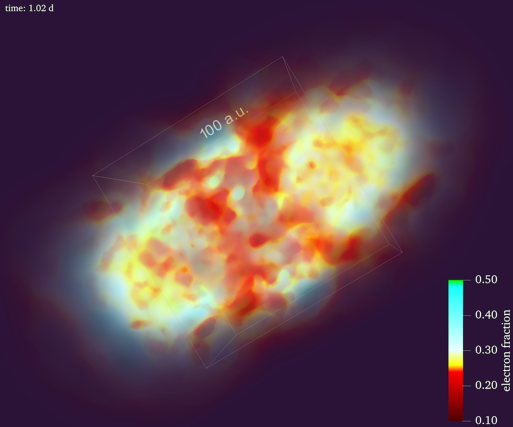 large-scale numerical simulation of a neutron star merger and the subsequent radioactive afterglow